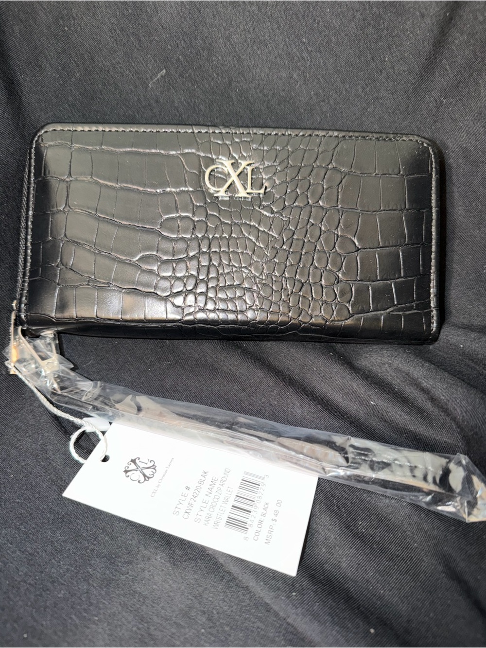 Christian Lacroix Black Croc-Embossed Zip Around Wallet